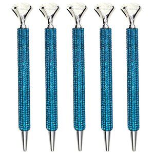 🟢 5️⃣ Pack Bling Rhinestone Crown Teal Ballpoint Pens